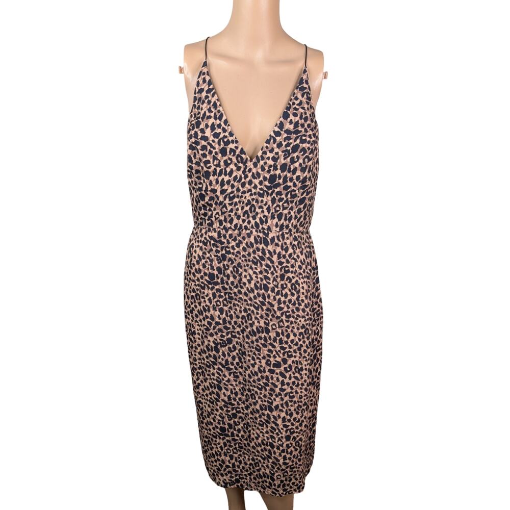 Topshop Cheetah Animal Print Cross Back Midi Sheath Dress US 6 Mob Wife Glam